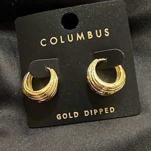 Gold Dipped Ribbed Circle Hoop Earrings